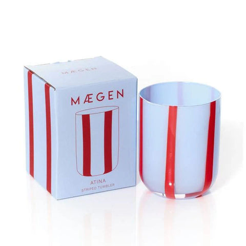 Vaso de cristal a rayas Maegen Atina azul/rojo – vaso diseño | Maegen