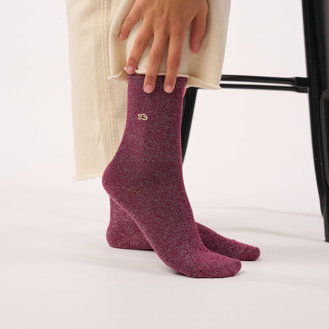 Chaussettes pailletées en coton peigné unies - Aubergine