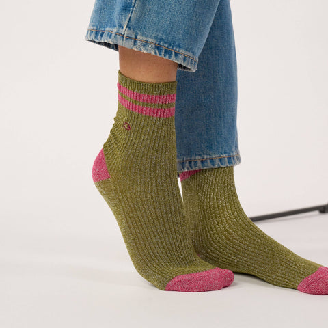 Chaussettes pailletées en coton peigné vintage - Kaki