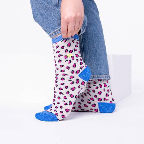Calcetines de Leopardo azul blanco y rosa - Billybelt