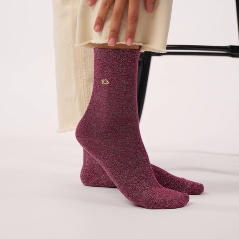Chaussettes pailletées en coton peigné unies - Aubergine
