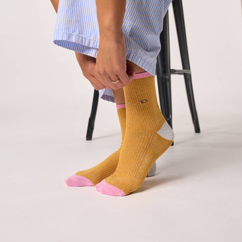 Calcetines de mujer con brillo - Amarillo Mostaza - Billybelt