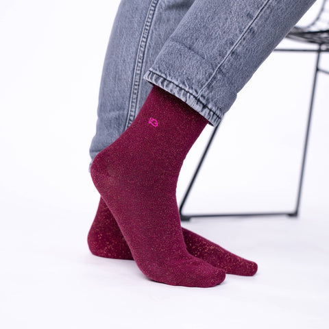 Chaussettes pailletées en coton peigné unies -  Lie de vin