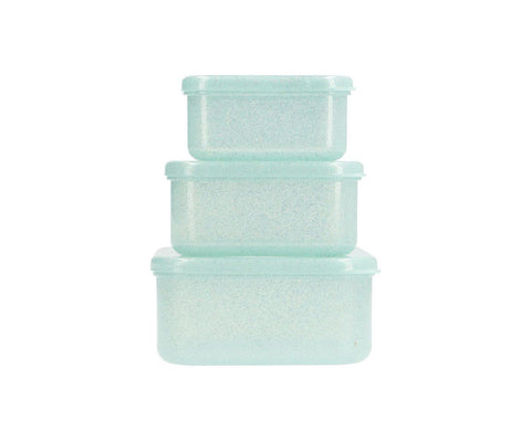 3 Cajas Almuerzo – Aqua Glitter Turquoise – Tutete