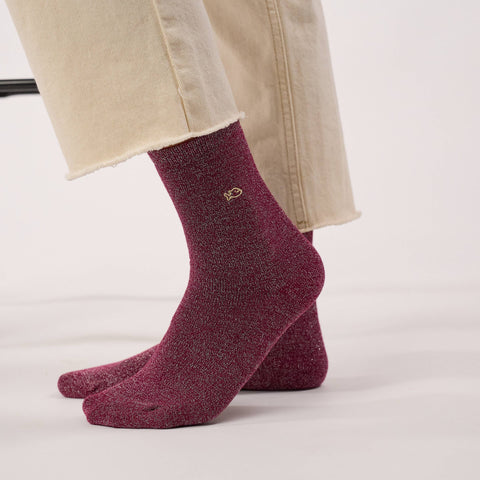 Chaussettes pailletées en coton peigné unies - Aubergine