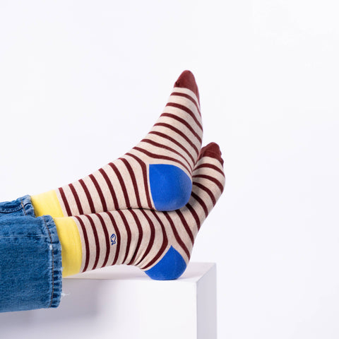Calcetines Hombre de rayas beige y burdeos - Billy Belt