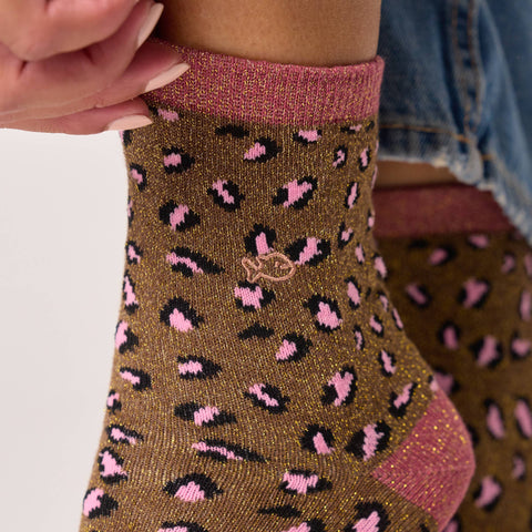 Calcetines mujer de Leopardo con brillo marón y rosa - 37/40 - Billy Belt