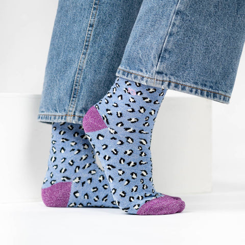 Calcetines de Leopardo con brillo - Azul - Billy Belt