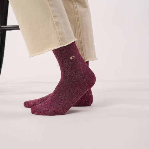 Chaussettes pailletées en coton peigné unies - Aubergine