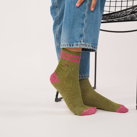 Chaussettes pailletées en coton peigné vintage - Kaki