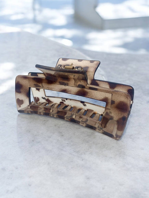 Pinza para el cabello re ctangular estampado Leopardo