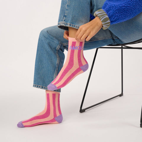 Chaussettes en coton peigné Rayées - Amour