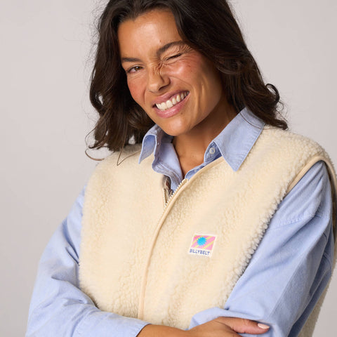 Veste sherpa femme zippée sans manches - Ivoire