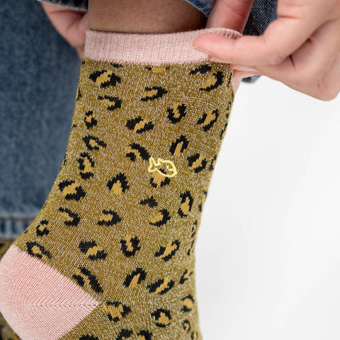Calcetines leopardo con brillo – Verde oliva - Billy Belt