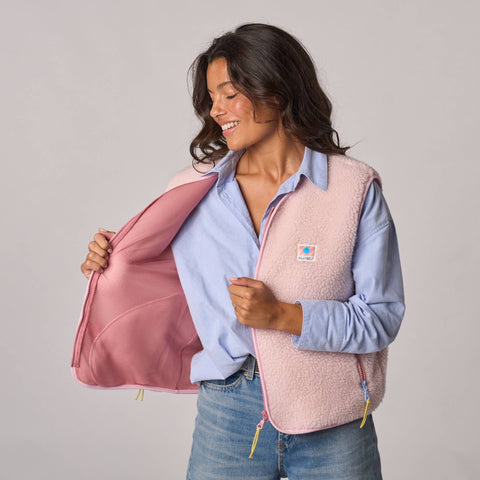 Veste sherpa femme zippée sans manches - Rose pâle
