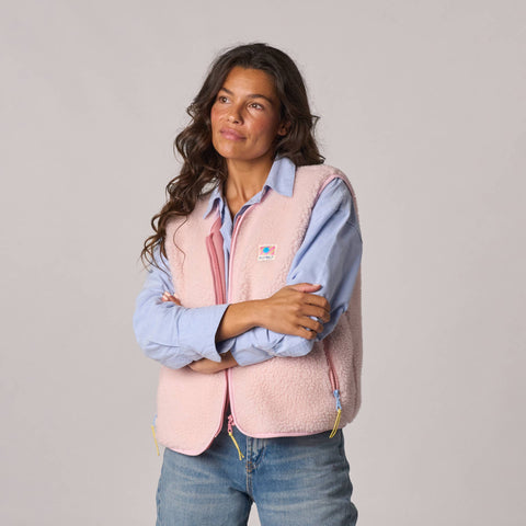 Veste sherpa femme zippée sans manches - Rose pâle