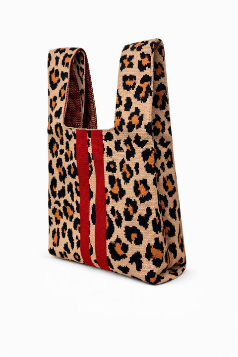 Bolso Léopard à rayures écarlates - TOKEII KNIT STUDIO
