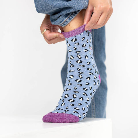 Calcetines de Leopardo con brillo - Azul - Billy Belt