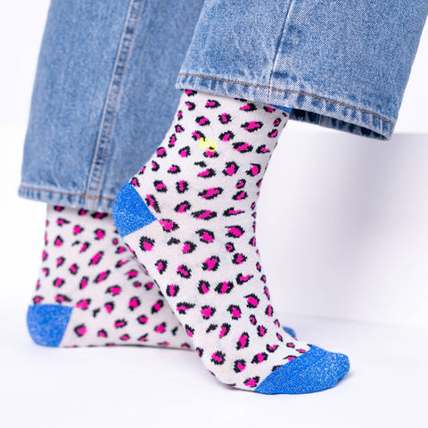 Calcetines de Leopardo azul blanco y rosa - Billybelt