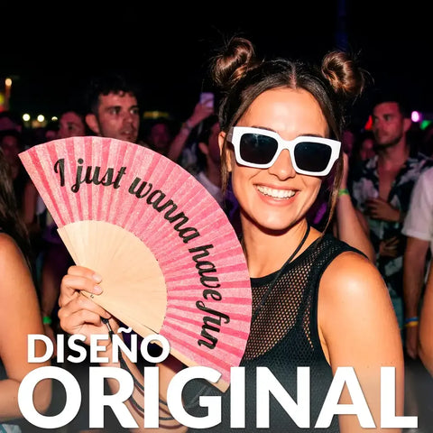 Abanico "I just wanna have fun" purpurina Rosa - Fisura