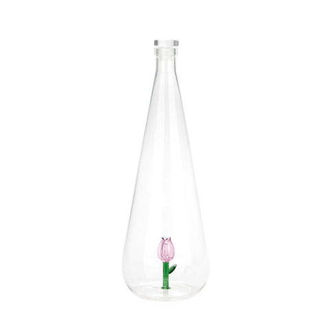 Botella de vidrio con tulipán Rosa 1 Litro - Balvi