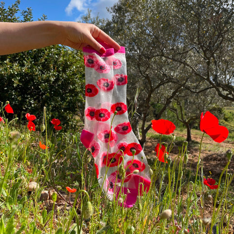 Calcetines transparentes  "Red poppy" – Coucou Suzette