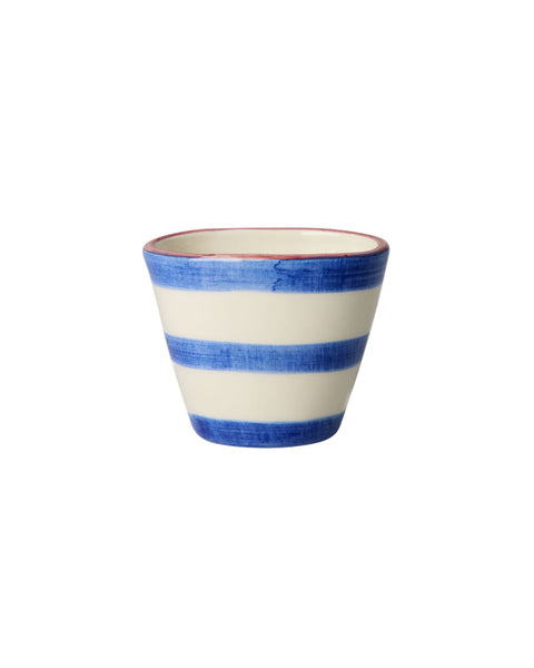 Taza ovalada de cerámica pintada a mano “Blue Horizontal Stripes” – RICE