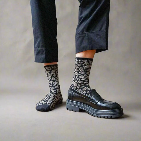 Calcetines Glitter Leopardo Negro Lurex - Klue