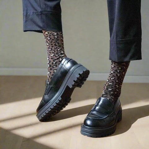 Calcetines Glitter Leopardo Marron Lurex - Klue