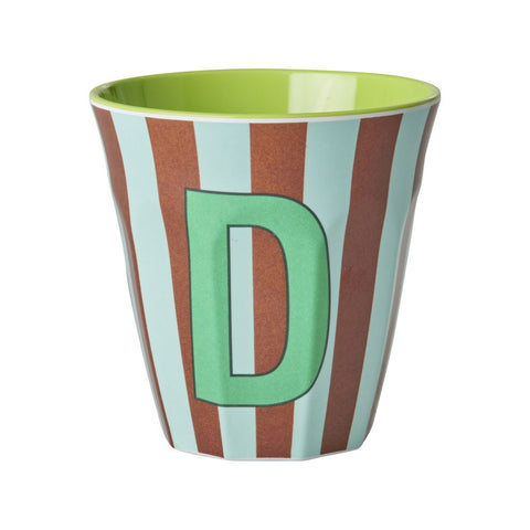 Taza de melamina con letra – Alphabet Multicolor Azul con rayas – RICE