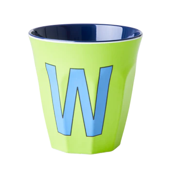 Taza de melamina con letra – “Alphabet Multicolor Azul – RICE