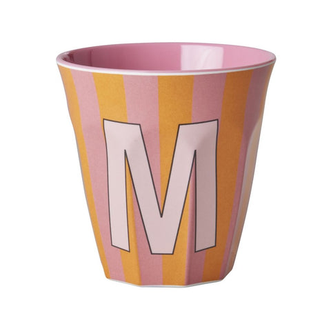 Taza de melamina con letra – Alphabet Multicolor Rosa con rayas – RICE