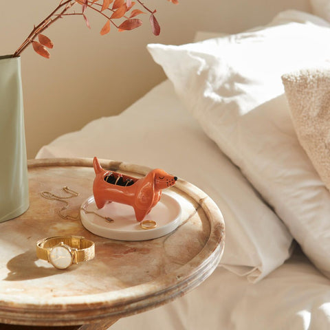 Porta anillos cerámica Perro Salchicha marrón - Balvi