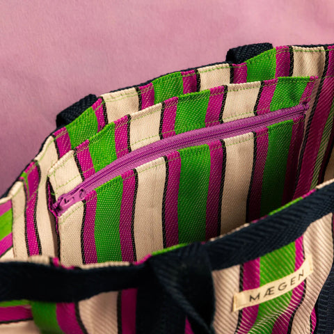 Bolsa multiuso Maegen rosa/verde con ribete azul marino – bolso práctico y diseño | Maegen