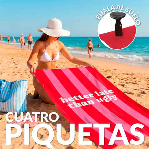 Toalla de playa 180x100 cm -"Better late than ugly" rosa y rojo - Fisura