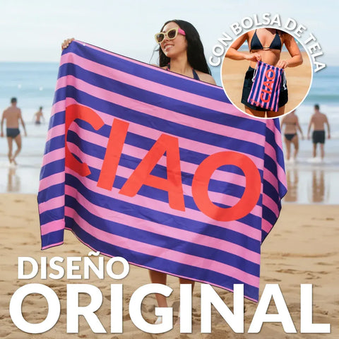 Toalla de playa 180x100 cm -"Ciao" azul y rojo - Fisura