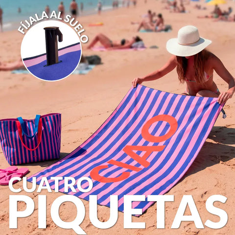Toalla de playa 180x100 cm -"Ciao" azul y rojo - Fisura