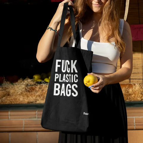 Tote Bag de algodón Negra "Fuck Plastic Bags" - Fisura