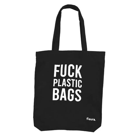 Tote Bag de algodón Negra "Fuck Plastic Bags" - Fisura