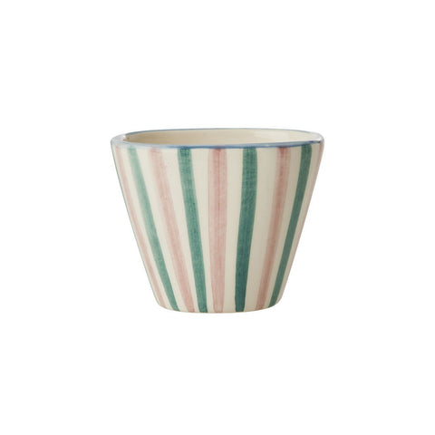 Taza espresso ovalada de cerámica con rayas pintadas a mano – 70 ml | Rice