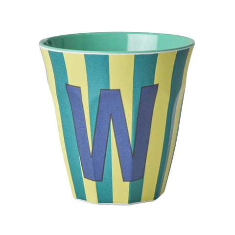 Taza de melamina con letra – Alphabet Multicolor Azul con rayas – RICE