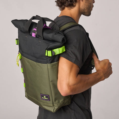 Sac à dos 100% polyester recyclé Roll-top - Kaki et noir