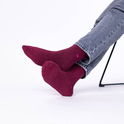 Chaussettes pailletées en coton peigné unies -  Lie de vin