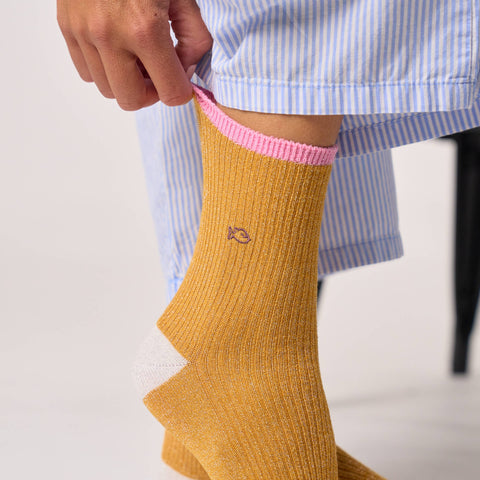 Calcetines de mujer con brillo - Amarillo Mostaza - Billybelt