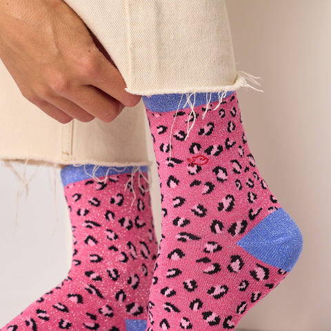Calcetines de Leopardo con brillo - Rosa - Billy Belt