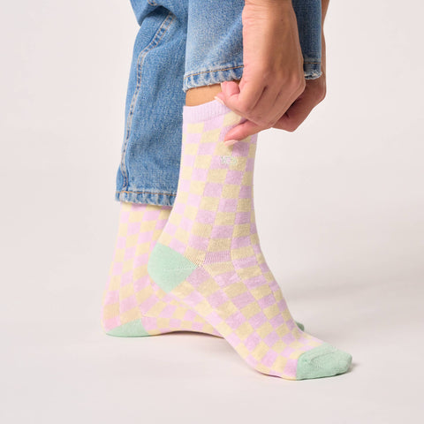 Calcetines de cuadros - Lila y amarillo - Billy Belt