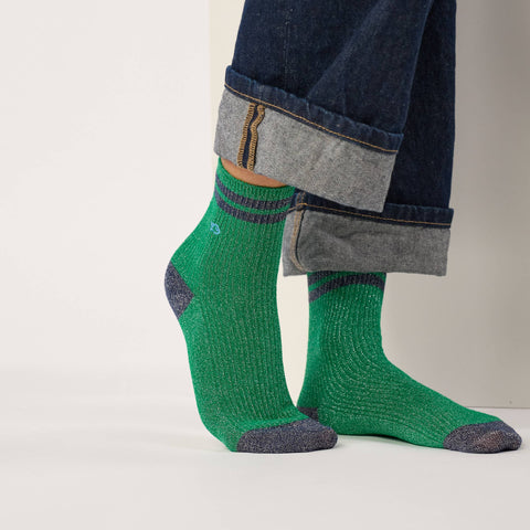 Chaussettes pailletées en coton peigné vintage - Vert
