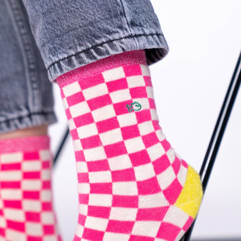Calcetines mujer con cuadros Rosa y blanco - 37/40 - Bily Belt