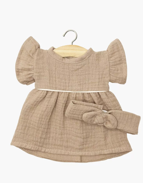 Vestido y diadema en gasa de algodón color moca para muñecas Gordis 34 cm - Minikane