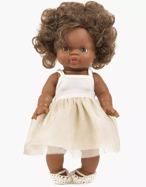 Tutú en color rosa leche dorado y zapatillas de ballet para muñecas Gordis 34 cm - Minikane